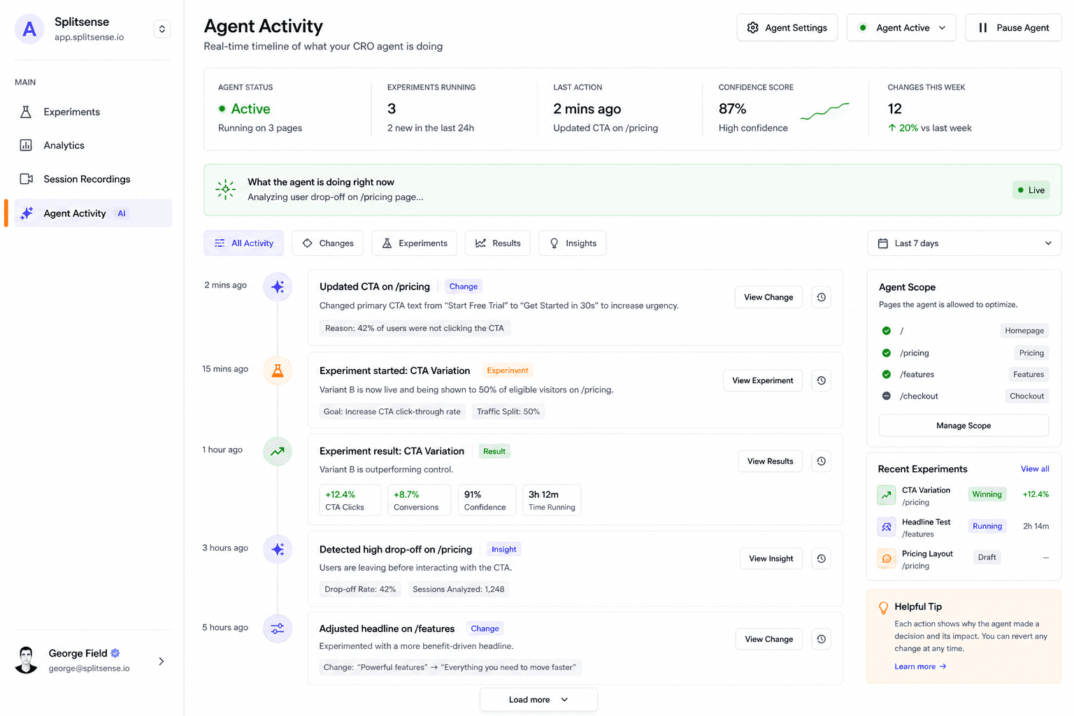 Splitsense dashboard preview
